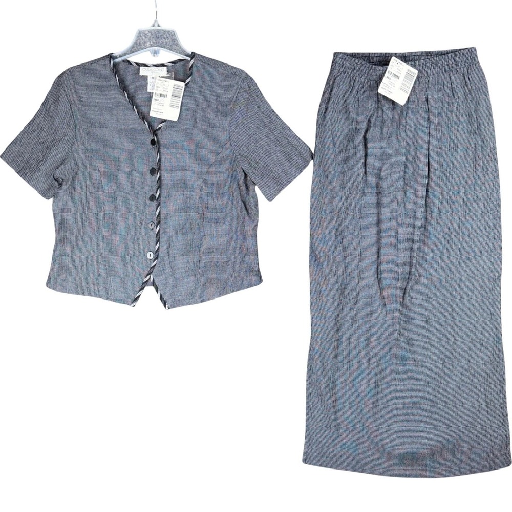 NEW Vtg Casual Corner & Co Women's Medium 2 Piece Skirt Top Set Black White USA - Picture 1 of 16